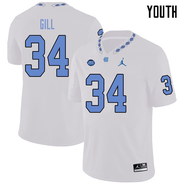 Jordan Brand Youth #34 Xach Gill North Carolina Tar Heels College Football Jerseys Sale-White
